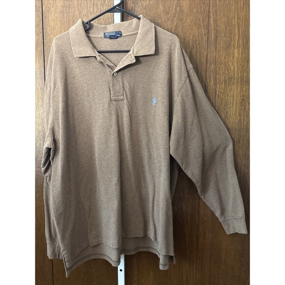 Polo Ralph Lauren Mens Polo Shirt Brown 2XB Cotton 2 Button Long Sleeve Pony - Picture 1 of 7